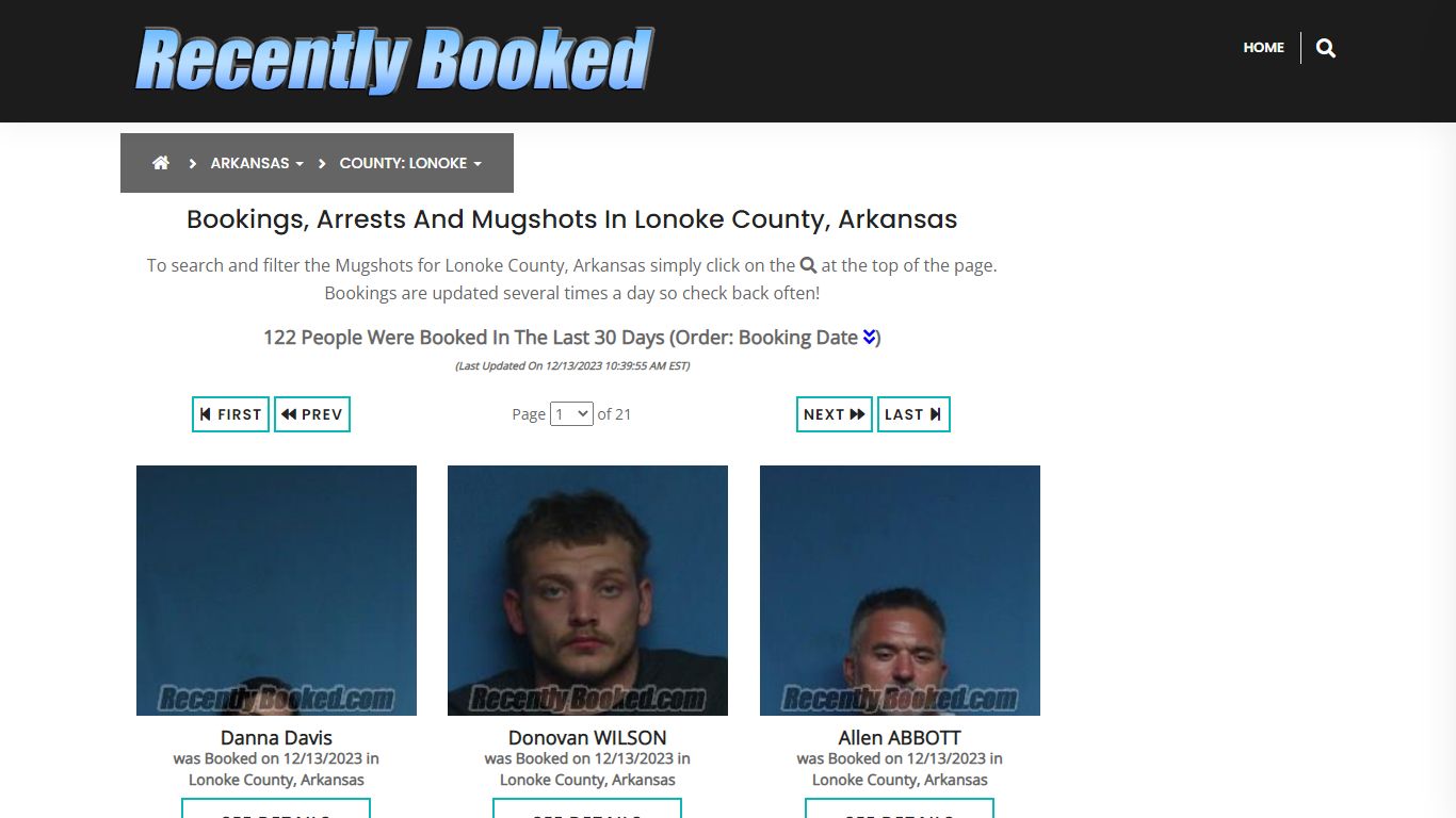 Bookings, Arrests and Mugshots in Lonoke County, Arkansas - Recently Booked